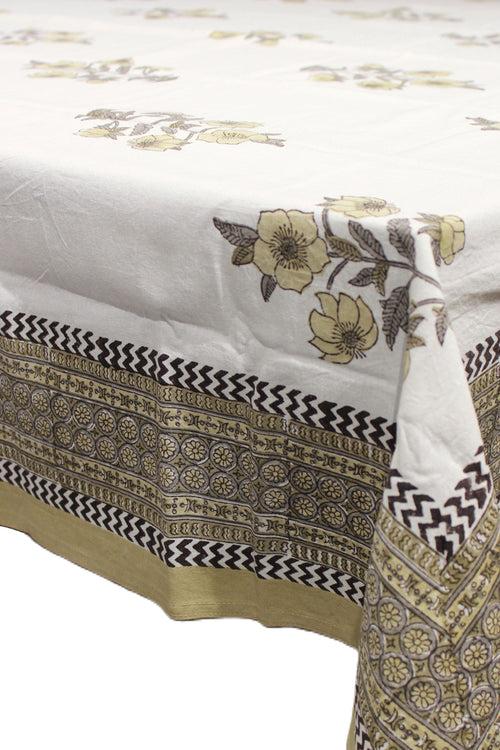 RECTANGLE TABLE COVER MUGHAL BUTA PRINT IN OLIVE GREEN