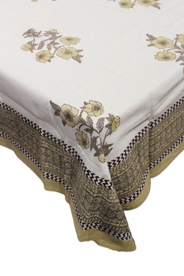 RECTANGLE TABLE COVER MUGHAL BUTA PRINT IN OLIVE GREEN