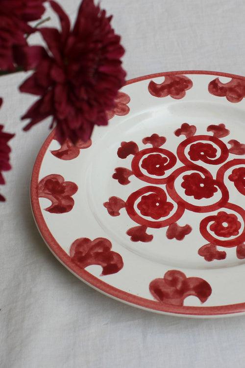 CERAMIC STONEWARE HAND PAINTED DINNER PLATE IN SHADES OF RED