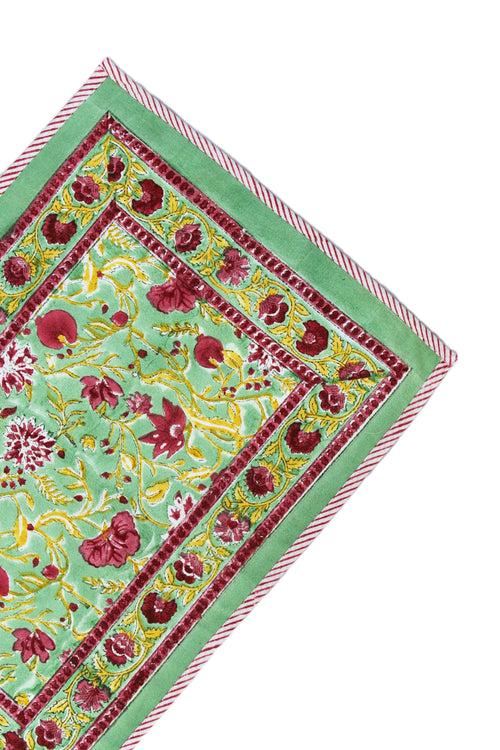 COTTON FLORAL JAAL BLOCK PRINT PLACEMATS IN FOREST GREEN