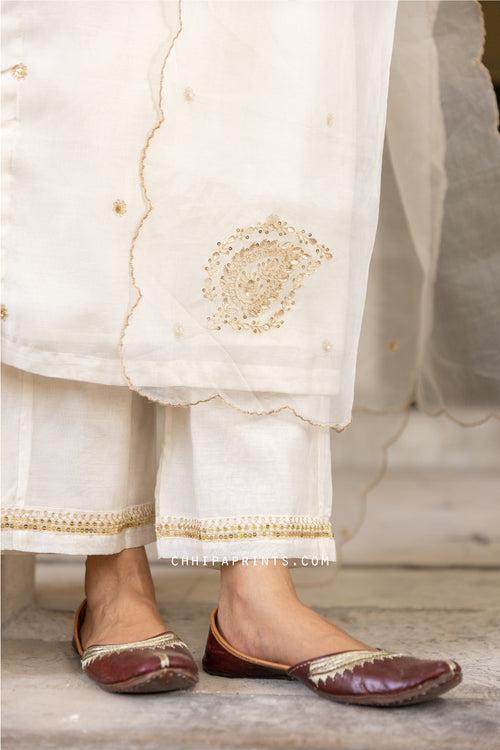 Chanderi SIlk Hand Embroidery Suit Set in Ivory from Jashn Collection