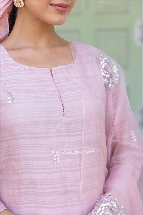 Chanderi Silk Dobby Gota Patti Suit Set in Pale Mauve from Inaayat Collection