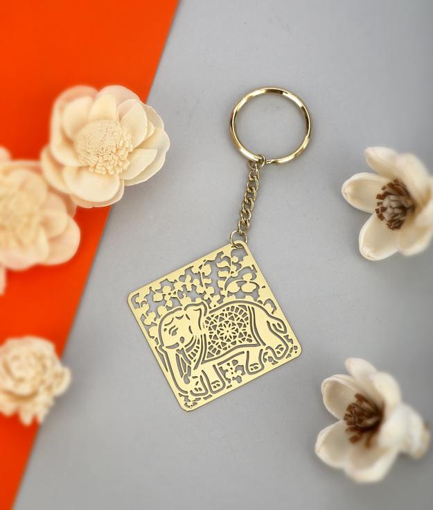 Kalamkaari Elephant Jaali Keychain