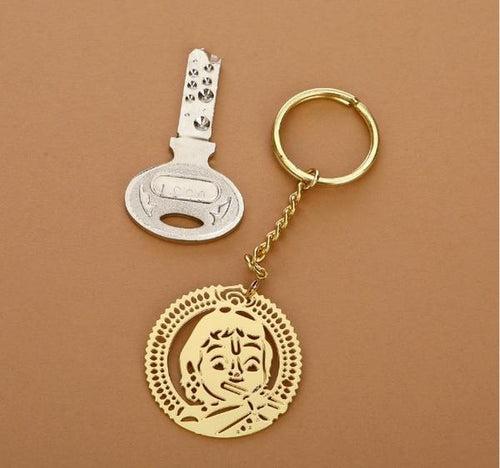 Bal Krishna Brass Key Chain Ring in Golden Finish