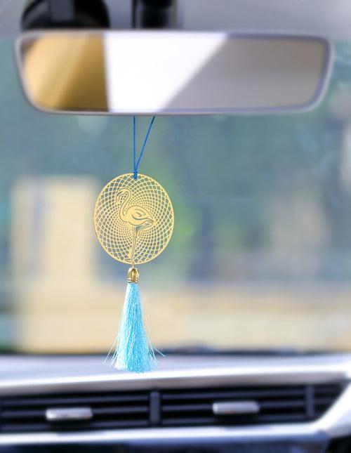 Flamingo car rear view mirror hanging décor in brass metal