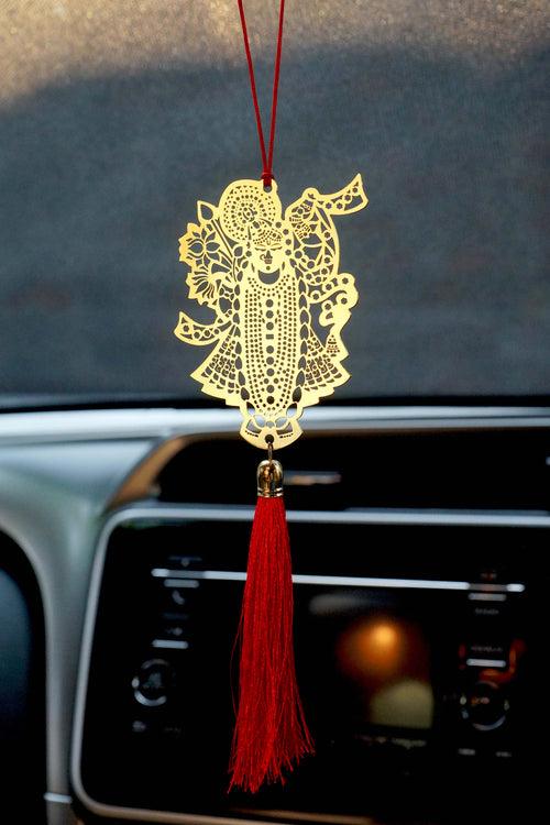 Shrinathji Hanging Accessories for Car rear view mirror Decor in Brass