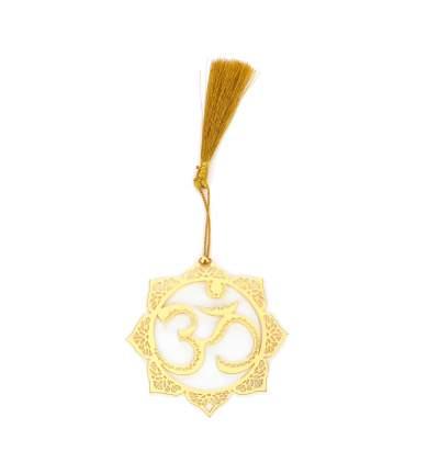 OM Symbol in Floral pattern Golden Brass Metal Bookmark with Golden Tassel - Perfect Gift for Friends & Family