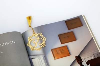 OM Symbol in Floral pattern Golden Brass Metal Bookmark with Golden Tassel - Perfect Gift for Friends & Family