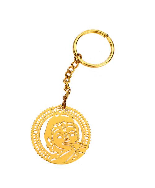 Bal Krishna Brass Key Chain Ring in Golden Finish