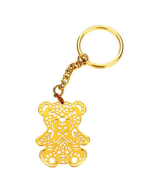 Teddy bear Brass Key Chain Ring in Golden Finish