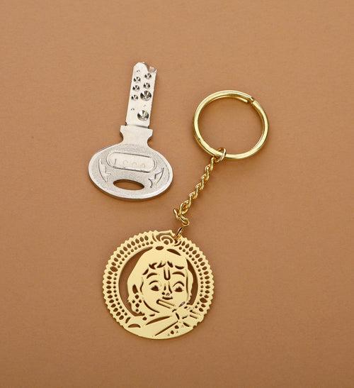 Bal Krishna Brass Key Chain Ring in Golden Finish