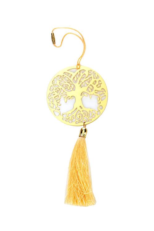 Tree of Life Car rear view mirror hanging décor accessories in Brass