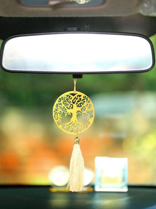 Tree of Life Car rear view mirror hanging décor accessories in Brass