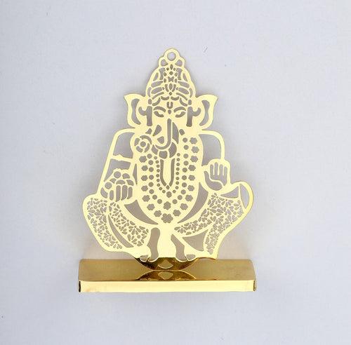 Ladoo Ganesha Desk/Car Dashboard Décor crafted in brass with golden finish