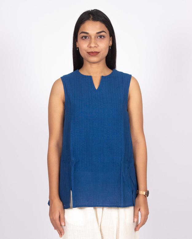 Short Sleeveless Kurta- Cobalt Blue