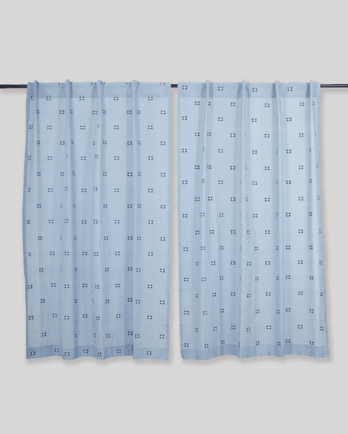 5 Square Buta Cotton Handloom Curtain- Blue - Single Piece - 6X3 Feet