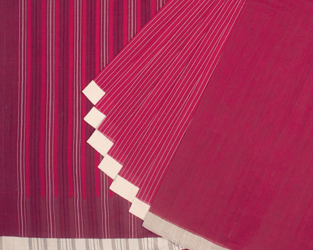 Quill Kuppadam Cotton Handspun Saree- Pinkish Maroon