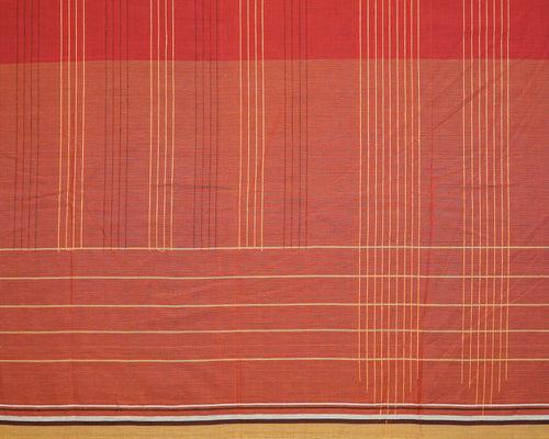 Climbing Stripe Turned Weft Cotton Handloom Saree - Red