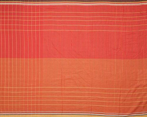 Climbing Stripe Turned Weft Cotton Handloom Saree - Red