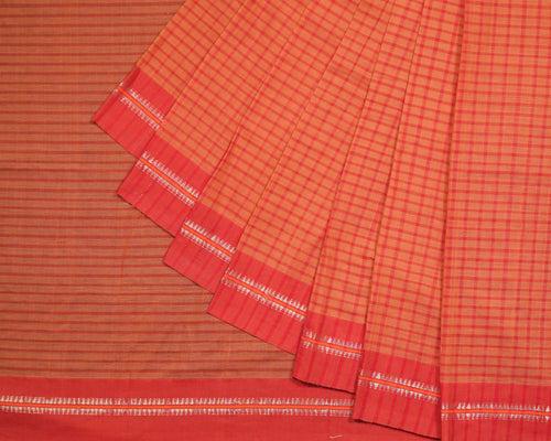 Narayanpet Small Chequered Dobby Cotton Handloom Saree - Maroon