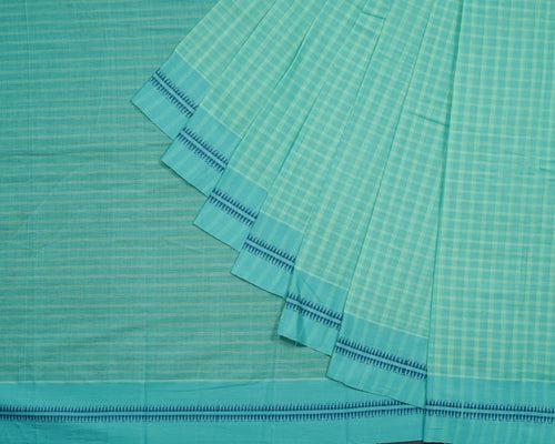 Narayanpet Small Chequered Dobby Cotton Handloom Saree - Sky Blue