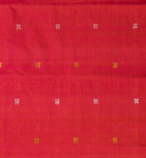 Star Jamdani Cotton & Handspun Handloom Fabric - Coral Pink