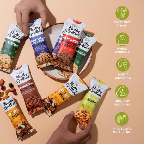 Grab And Go Mix Combo Sports Mix, Roasted Salted Almonds & Cashews, Thai Chilli Blend, Pepper Cashews, Barbeque Almonds (Pack of 6x40g each ) - 240g