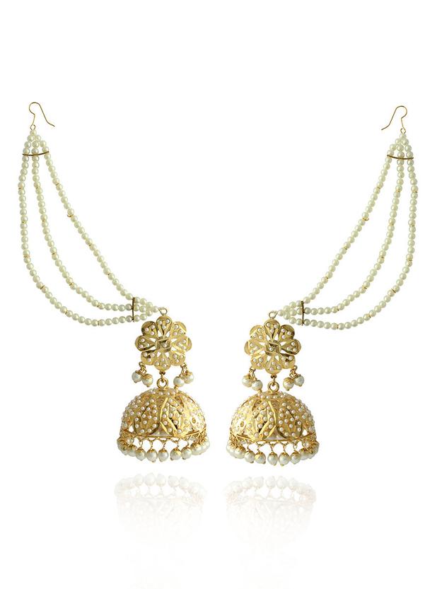 Adira Jadau Jhumki Earrings With Ear Chain