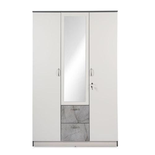 Nilkamal Marbito 3 Door Wardrobe With Mirror (White)