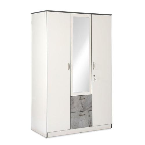 Nilkamal Marbito 3 Door Wardrobe With Mirror (White)