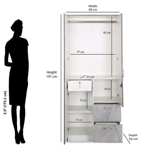 Nilkamal Marbito 2 Door Wardrobe With Mirror (White)