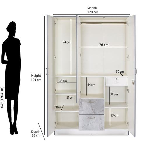 Nilkamal Marbito 3 Door Wardrobe With Mirror (White)