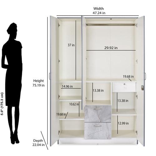 Nilkamal Marbito 3 Door Wardrobe With Mirror (White)