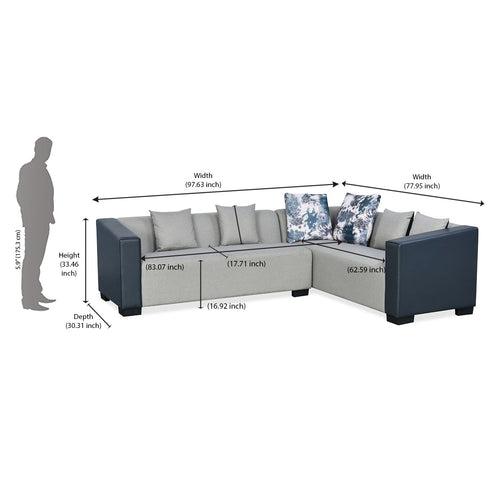 Nilkamal Corbin Fabric Corner Sofa (Grey)
