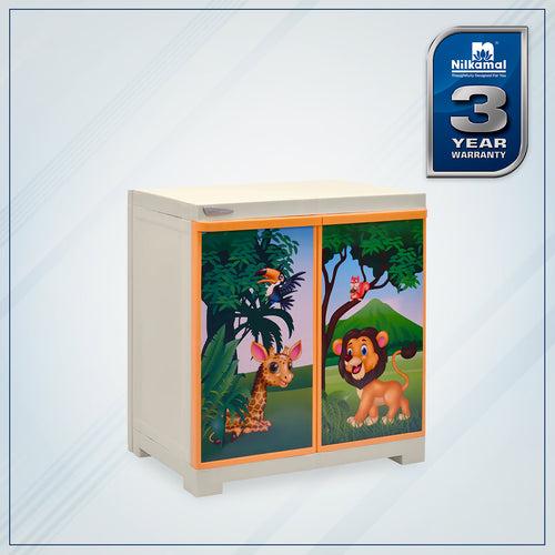 Nilkamal Freedom Mini (FMSJ) Jungle Theme Kids Plastic Storage Cabinet (Beach/Pastel Orange)