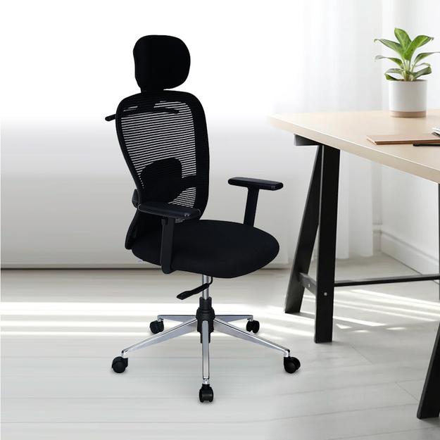 Nilkamal Alba High Back Mesh Office Chair With Chrome Star Base (Black)