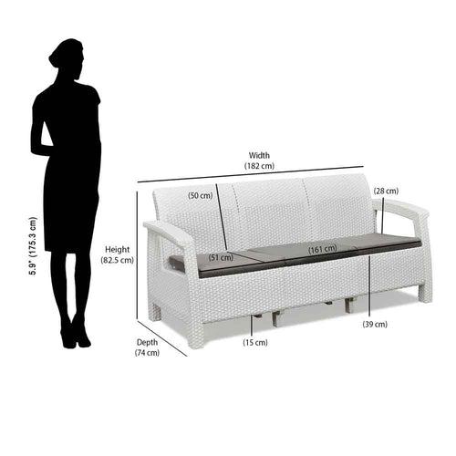 Nilkamal Goa Plastic 3 + 1 + 1 Seater Sofa with Cushion (Milky White and Grey)