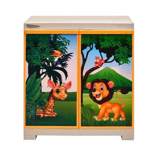 Nilkamal Freedom Mini (FMSJ) Jungle Theme Kids Plastic Storage Cabinet (Beach/Pastel Orange)