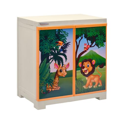 Nilkamal Freedom Mini (FMSJ) Jungle Theme Kids Plastic Storage Cabinet (Beach/Pastel Orange)