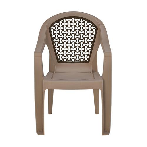 Nilkamal Paradise Plastic Arm Chair (Ratian Dark Beige, Season Rust Brown & Ivory)