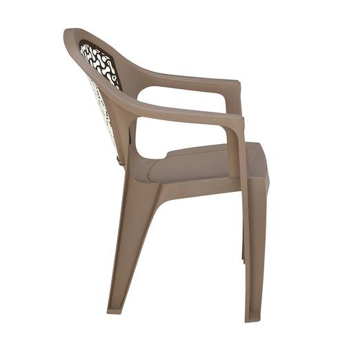 Nilkamal Paradise Plastic Arm Chair (Ratian Dark Beige, Season Rust Brown & Ivory)