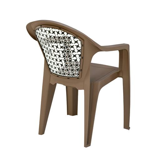 Nilkamal Paradise Plastic Arm Chair (Ratian Dark Beige, Season Rust Brown & Ivory)