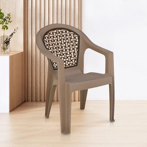 Nilkamal Paradise Plastic Arm Chair (Ratian Dark Beige, Season Rust Brown & Ivory)