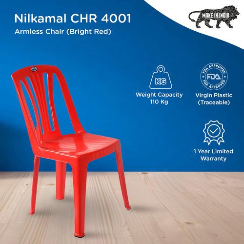 Nilkamal CHR4001 Plastic Armless Chair (Bright Red)