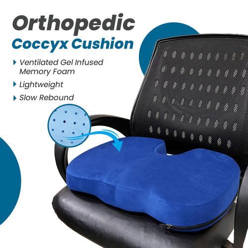 Orthopedic Memory Foam U-Shaped Coccyx Seat Cushion with Ventilated Cooling Gel for Tailbone, Sciatica & Back Pain Relief