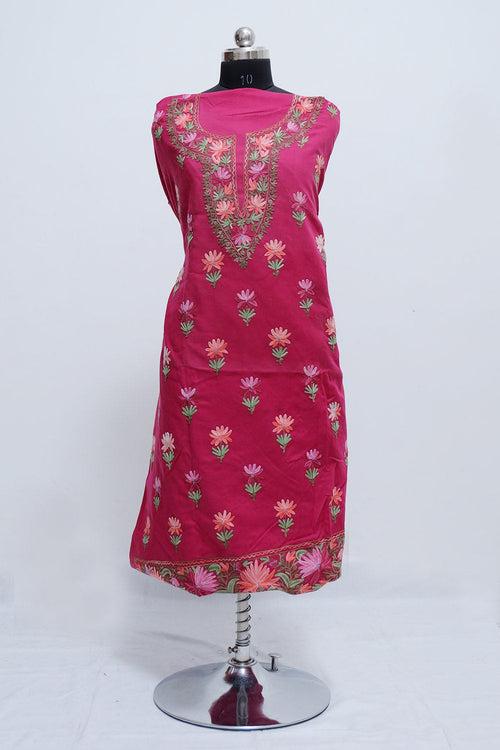 Dark pink Colour Cotton Suit With Beautiful Kashmiri Embroidery Definately Add Elegance.