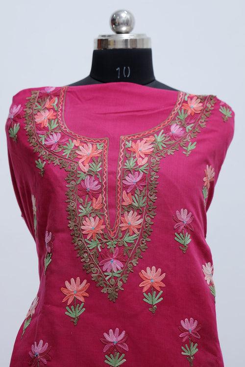 Dark pink Colour Cotton Suit With Beautiful Kashmiri Embroidery Definately Add Elegance.