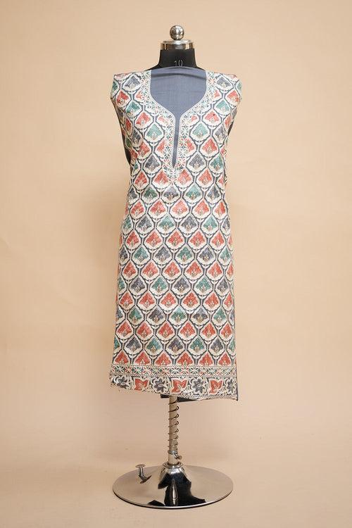 Grey Colour Designer Aari Work Salwar Kameez With Running Tulip Jaal  Pattern