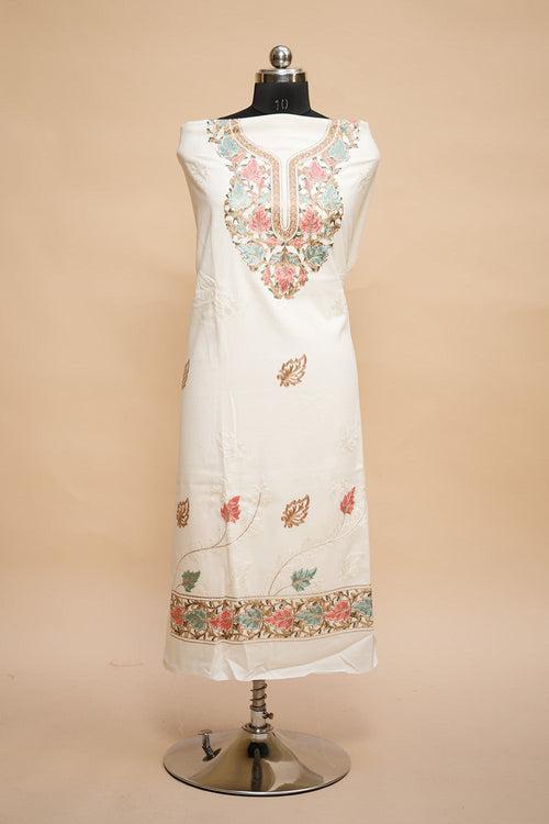 White  Colour Designer Aari Work Salwar Kameez With Bottom Paisleys Design