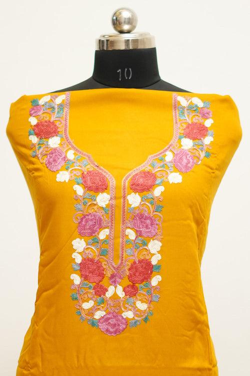 Yellow Colour Aari Work Salwar Kameez With Neckline  Pattern And Designer Dupatta.